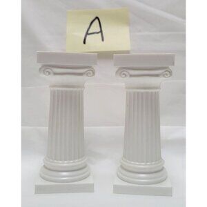 Vintage Set Of 2 White Miniature Dollhouse Plastic Greek Columns - Lot A